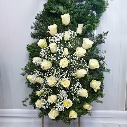 Coroană funerară trandafiri albi